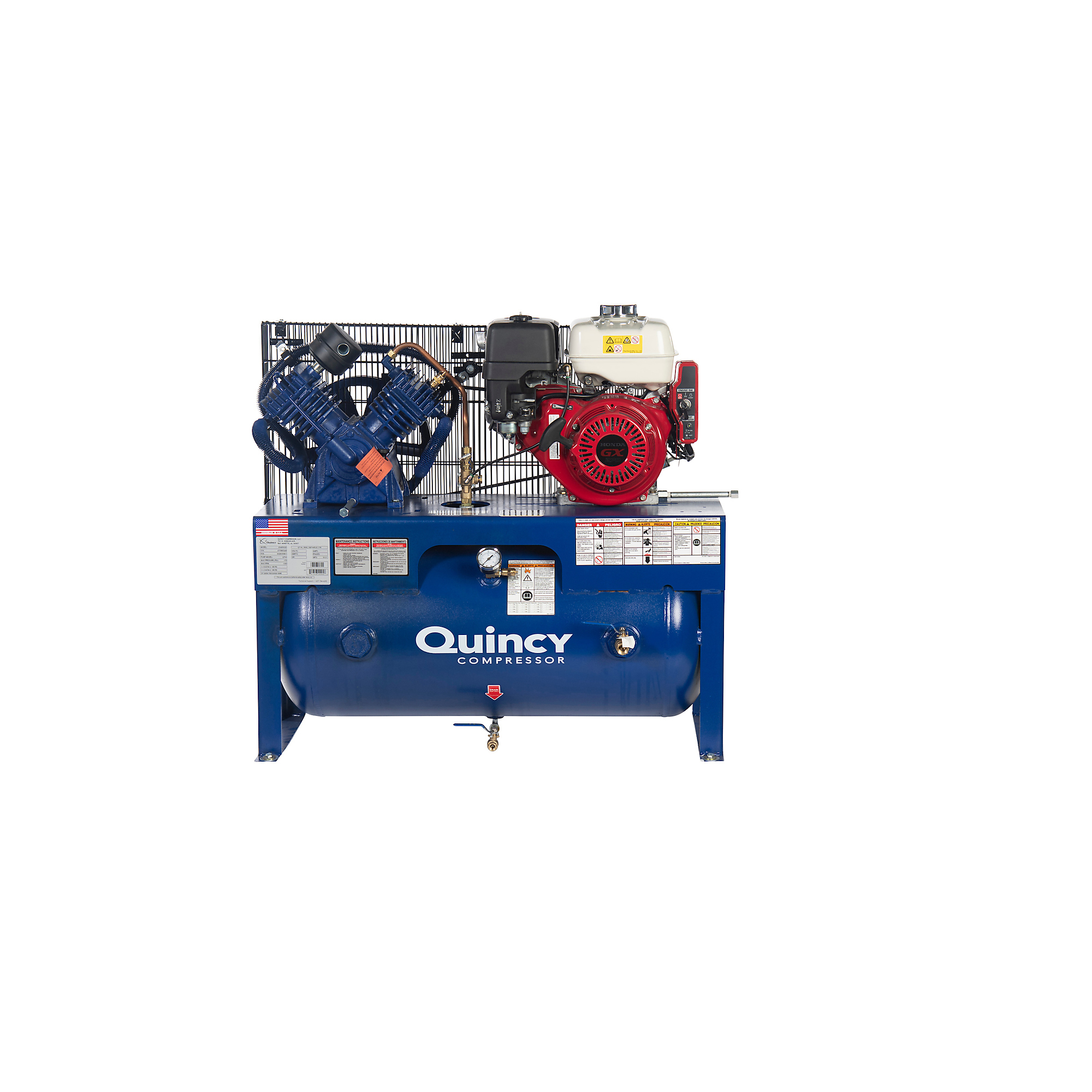 Quincy Compressor Air Compressor, 9-HP, 30 Gal., 2 Stage, Honda GX 270, Horizontal, Model #G5409H30